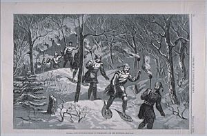 Snow shoe tramping Mount Royal 1873