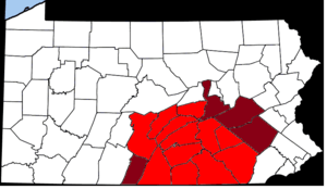 Counties comprising the South Central region of Pennsylvania