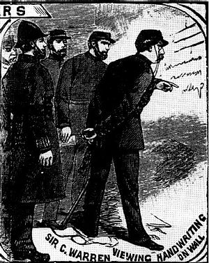 The Illustrated Police News - 20 October 1888 - Sir Charles Warren viewing handwriting on wall