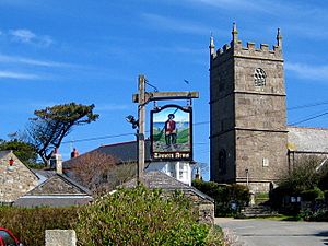The pine, the pub sign and the church - Zennor - geograph.org.uk - 1807780