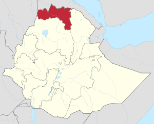 Map of Ethiopia showing Tigray
