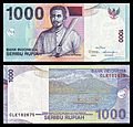 1000 rupiah bill, 2000 series (2013 date), processed, obverse+reverse