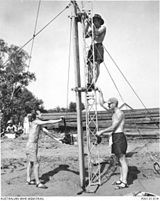 A radio antenna being constructed for the British Operation Hurricane nuclear test