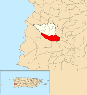 Location of Benavente within the municipality of Hormigueros shown in red