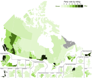 Canadian federal election, 2015 results by riding - Green Party strength