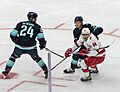 Carolina Hurricanes at Seattle Kraken - October 17, 2022 - Will Borgen, Jamie Oleksiak and Teuvo Teräväinen (52438502073)
