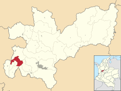 Location of the municipality and town of Risaralda, Caldas in the Caldas Department of Colombia.