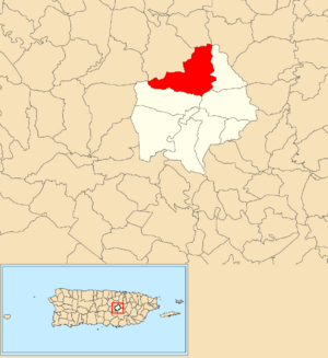 Location of Doña Elena within the municipality of Comerío shown in red