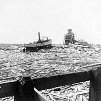 Floating wreckage, Galveston hurricane, 1900