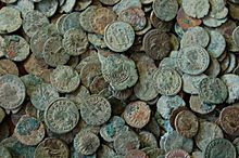 Jumbled pile of Roman coins