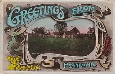 Greetings from Pentland, postcard depicts Pentland railway station, 1909.jpg