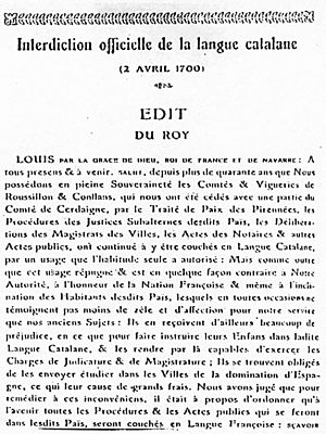 Interdiction officielle de la langue catalana 2 avril 1700