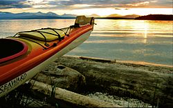 A kayak and a sunset on Valdes Island.