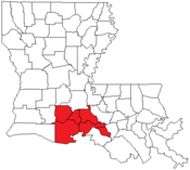 Map of Louisiana highlighting the Lafayette metropolitan area