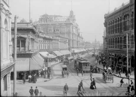 Looking north on Spring Street from First Street, c.1896-1900