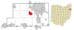 Location of Canfield in Mahoning County, Ohio.