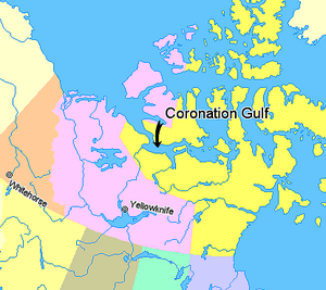 Map indicating Coronation Gulf, Nunavut, Canada