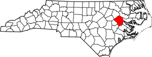 Map of North Carolina highlighting Pitt County