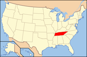 Map of the United States with Tennessee highlighted.