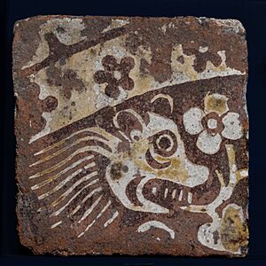 Medieval Floor Tile - Lion and Flower - Shaftesbury Abbey & Museum