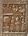 Miracle at Kapilavastu Suddhodana praying as his son the Buddha rises in the air with only path visible Sanchi Stupa 1 Northern Gateway