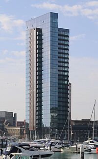 Moresby Tower across the marina