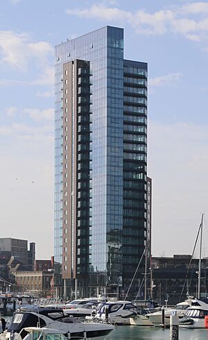 Moresby Tower across the marina