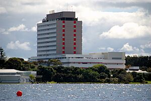 North Shore Hospital across Lake Pupuke
