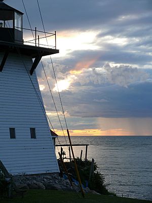 Olcott lighthouse with rainfall