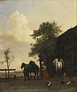 Paulus Potter - Figures with Horses by a Stable - Google Art Project