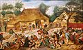 Pieter Brueghel de Jonge - Bruiloftsmaal voor een boerenhuis