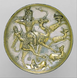 Plate with a hunting scene from the tale of Bahram Gur and Azadeh MET DT1634