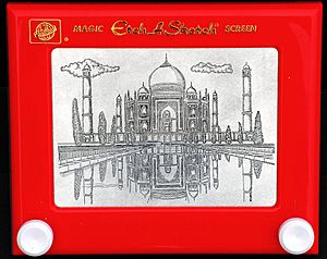 Taj Mahal drawing on an Etch-A-Sketch
