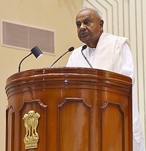 The former Prime Minister, Shri H.D. Deve Gowda addressing at the release of Book “MOVING ON… MOVING FORWARD A YEAR IN OFFICE”, published on the completion of One Year in the Office of the Vice President