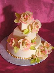 Traditional cake with large cabbage roses