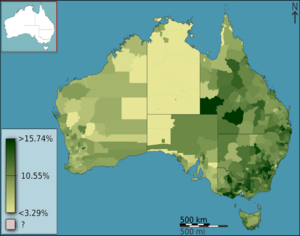Australian Census 2011 demographic map - Australia by SLA - BCP field 1120 Irish Total Responses