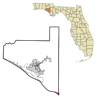 Location within Bay County and Florida