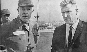Chief Cahill and General Hill (National Guard) at Hall of Justice heliport