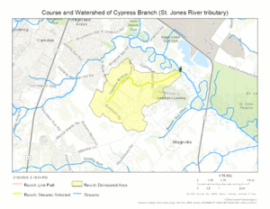 Course and Watershed of Cypress Branch (St. Jones River tributary)
