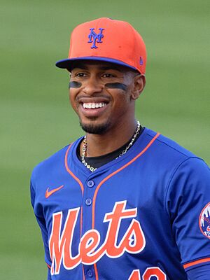 Francisco Lindor during warmups, March 15, 2024 (1) (cropped).jpg