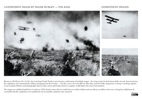 Frank Hurley composite image and its components -- the raid (over the top)