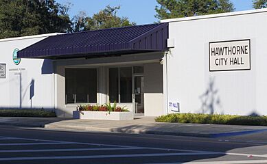 One-story white building