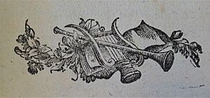 Lyre, horn and book fleuron from Poems, Letters, etc., etc. Ascribed to Robert Burns. 1809