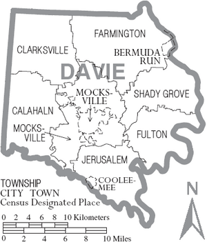 Map of Davie County North Carolina With Municipal and Township Labels