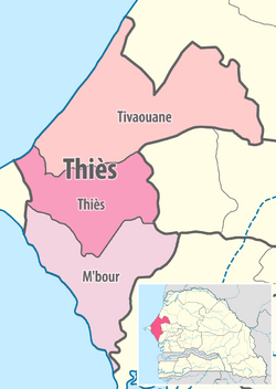 Map of the departments of the Thiès region of Senegal