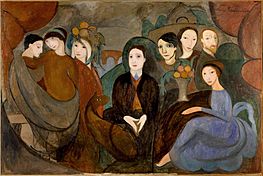 Marie Laurencin, 1909, Réunion à la campagne (Apollinaire et ses amis), oil on canvas, 130 x 194 cm, Musée Picasso, Paris