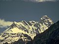 Nanda Devi peak view from outer Sanctuary near Bujgara Jun 1980 closeup