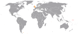 Map indicating locations of Nauru and United Kingdom