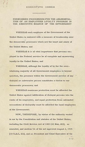 Page one of Executive Order 9835