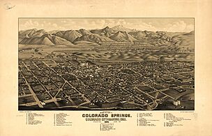 Panoramic bird's eye view of Colorado Springs, Colorado City and Manitou, Colo. 1882. LOC 75693126